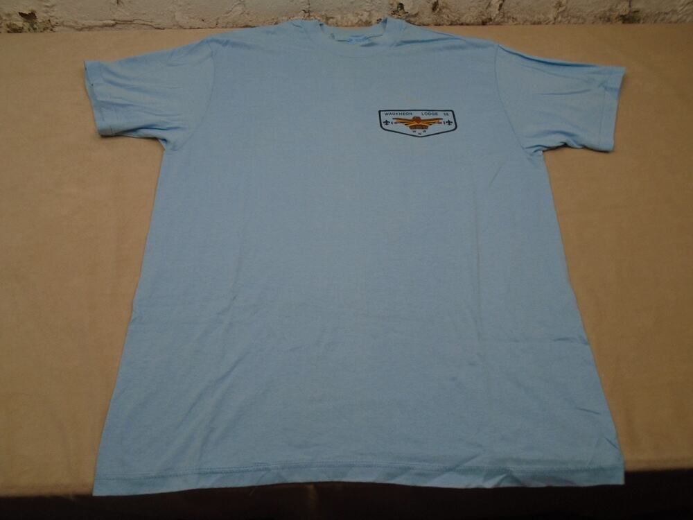 Vintage 80s Boy Scout OA 55 Waukheon Lodge T shirt Blue Eqagle Wings Size XL